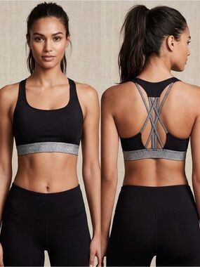 Victoria's Secret Black Sports Bra with Silver Glitter Band